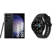 Samsung Galaxy S23 Ultra Android nutitelefon, 256 GB, 5000 mAh aku + Galaxy Watch4 Classic, ümmargune Bluetooth nutikell, Wear OS [eksklusiivselt Amazonis]
