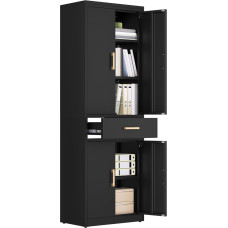 YITAHOME arhiivikapp lukustatav hoiukapp 3 reguleeritava riiuliga, kontori arhiivikapp sahtliga, terasest bürookapp kontorisse, kööki, garaaži, 180H x 60W x 34D cm, must