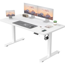 JUMMICO reguleeritava kõrgusega elektriline laud USB-laadimisportiga, reguleeritava kõrgusega, ergonoomiline seisev laud, 140 x 60 cm, valge