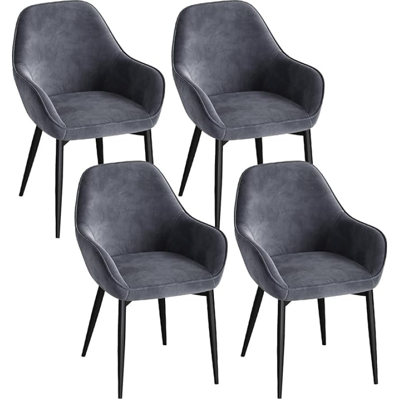 ELUCHANG söögitoa toolid, 4 tooli, köögitoolid, polsterdatud toolid, mugavad käetoed, tugitoolid, maksimaalne koormus 120 kg, samet, söögituppa, kööki, elutuppa, tumehall, tume hall