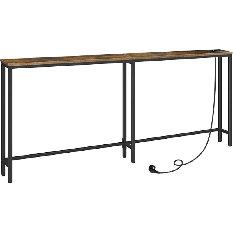 HOOBRO õhuke konsoollaud koos vooluvõrguga, konsoollaud koos laadimisjaamaga, õhuke diivanilaud, konsool diivani taga, esikus, koridoris, maastikupruun ja must EBF185CXG01