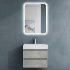 doporro® Verona Vannitoamööblikomplekt Seinale paigaldatav aluskapp betoonist Laius 60 x 38 x 56 cm Koos valamu / äravoolu paigaldusega ja LED-vannitoapeegliga.