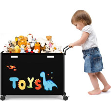 BBLIKE Mänguasjakast mänguasjade hoidmiseks - 72 L laste mänguasjade korraldaja ratastega, kaanega mänguasjakast, mänguasjakastid tüdrukutele ja poistele, väikelastele, täidisega loomadele, elutuppa (must)