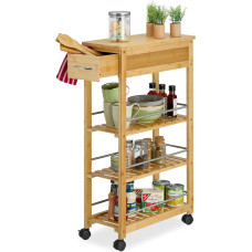 Relaxdays Bambusest köögikäru, sahtli, 3 riiulit, maitseained, tarvikud, K x S: 86,5 x 25 x 50,5 cm, naturaalne / hõbedane