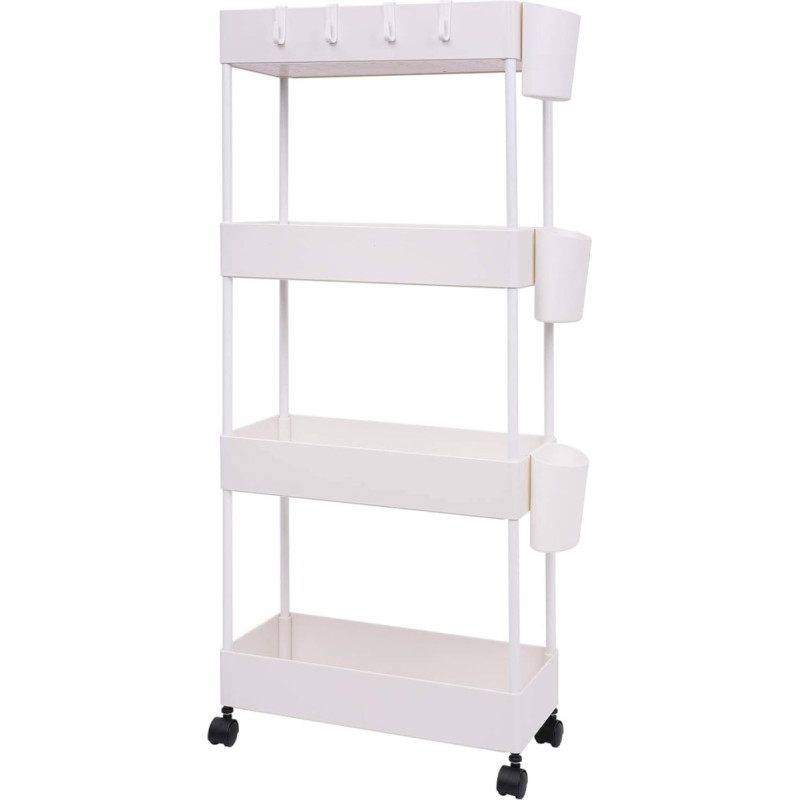 JAKAGO köögikäru 4 riiuliga, 360-kraadine ratastega purgikäru kööki, kontorisse, vannituppa, 40 x 18 x 90 cm (valge)