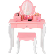 DREAMADE 2-in-1 laste riietuslaud koos tugitooli ja eemaldatava peegliga, printsessi riietuslaud puidust kosmeetikalaud 3 sahtliga lastele tüdrukute jaoks alates 3 (roosa)