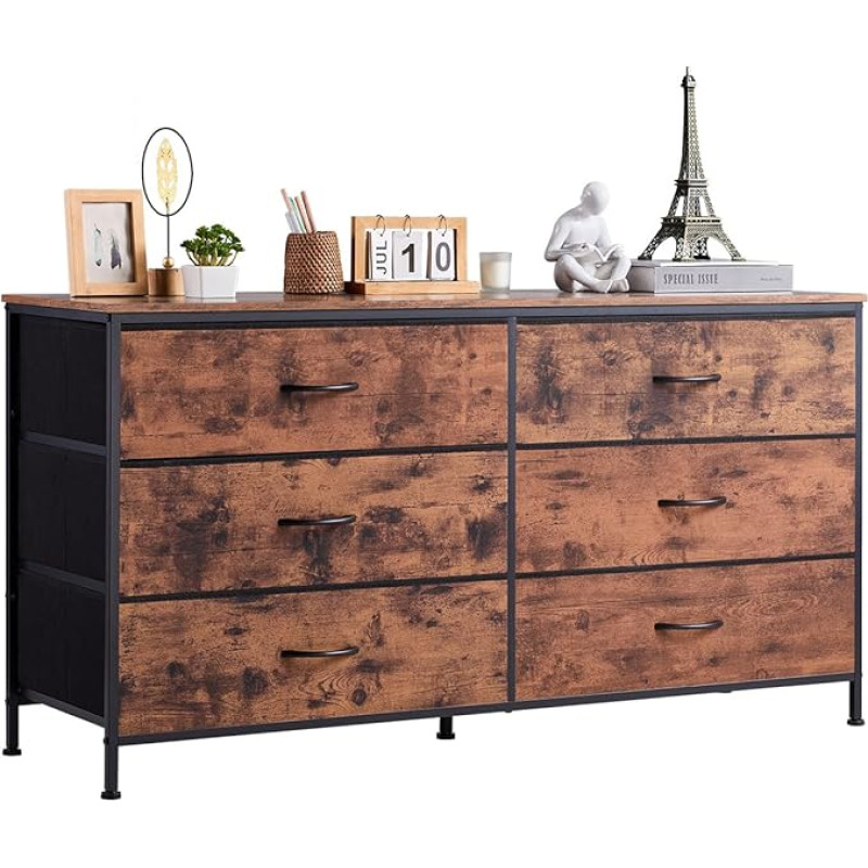 VEVOR 6 sahtliga kapp, teleripult koos hoiuga, kapi sahtlid tugeva terasraamiga, riidest hoiutorn magamistuppa, koridori, kappi, rustikaalne pruun