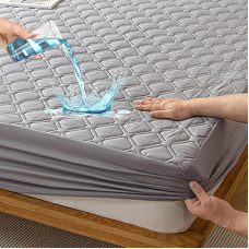 HIGHDI madratsikaitse veekindel 140 x 200 cm, hall tikitud madratsipealne, pestav, hingav madratsikate (veniv kuni 27 cm)