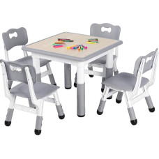 Clevich laste laud koos 4 tooliga, laste lauatoolide komplekt, 60 x 60 x 60 cm, plastist lastemööbel, reguleeritava kõrgusega laste istumiskomplekt lastetoas, koolis, lasteaias, lasteaias