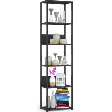 AKORD raamaturiiul 6 riiuliga, 50 cm lai, tööstuslik/lahestiilis, avatud, skelettkonstruktsioon, seisev riiul, puit/metall, kööki, magamistuppa, kontorisse, riiul metallraamiga, must