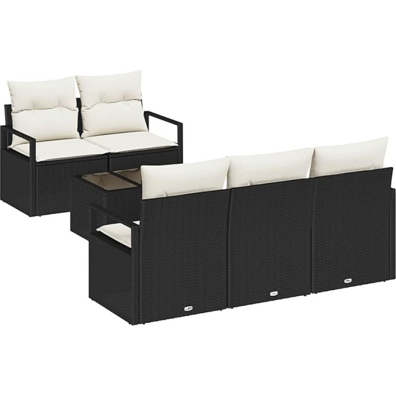 Rantry 6-teiliges Garten-Sofa-Set mit Kissen Schwarz Rattan Gartenlounge Model3346257