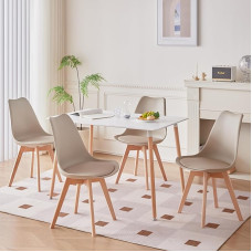 TTATC söögilaud koos 4 tooliga, ristkülikukujuline kaasaegne söögilaud, 4 söögitooli pöögijalgadega, kööki, elutuppa, söögituppa (beež)