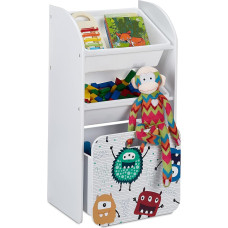 Relaxdays laste riiul 3 kastiga, Monster motiiv, rattaga kast, K x S x S: 80,5 x 42,5 x 30 cm, õhuke mänguasjade riiul, valge, 10037514_0