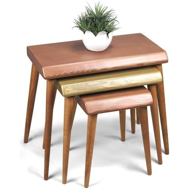 Massivholz 3-teiliges Nisttisch-Set - Rustikale handgefertigte Beistelltische aus Holz für Wohnzimmer, Couchtische & platzsparende Möbel