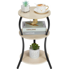 YEAKOO Väike ümmargune küljelaud 3 riiuliga elutuppa, ümmargune küljelaud kitsastesse ja väikestesse ruumidesse, 3-tasandiline ümmargune akentne diivan laua kõrval, tammepuust