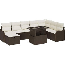 Rantry 9-teiliges Garten-Sofa-Set mit Kissen Braun Poly-Rattan Gartenlounge Model3359735