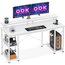 ODK laud pööratava riiuliga, arvutilaud koos monitori aluse ja riiulitega, mängulaud, PC laud, kontorilaud raamaturiiuliga, väike kodukontorisse (valge, 120 x 50 x 86.5)