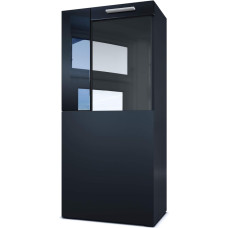 Vladon Movie Standing / Hanging Display Cabinet Matte Black High Gloss Modern Glass Display Case (W x H x D): 50,5 x 111 x 32,5 cm