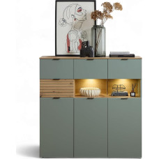 Stella Trading INA Highboard, rohekas roheline, käsitöönduslik tamme välimus, FSC-sertifikaat, kaasaegne elutoa kapp sahtlitega ja LED-valgustusega, 125 x 125 x 45 cm (B x K x S)