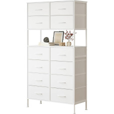 Kõrge kapp, valge hoiukapp avatud keskkoha disainiga, kõrge magamistoa kapp 12 sahtliga, suure mahutavusega, hoiukapp kapi, lastetoa, elutoa jaoks, valge