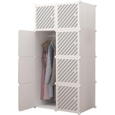 XOKOTAKI riiulisüsteem, moodulriiul, moodul riidekapp, riiete organiseerija koju, hoiuriiul magamistuppa, 8 moodulit, 1 riba, 140 x 70 cm, valge värvus