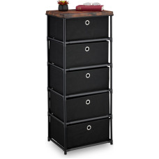 Relaxdays kapp, 5 riidest sahtlit, metall, puidu välimus, 105 x 43 x 33 cm, elutuba, esikusse, külgkapp, must/pruun