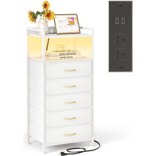 MUTUN öökapp koos laadimisjaama ja LED-valgustitega, kõrge kapp, öökapp 5 sahtliga, diivanipoolne laud, avatud hoiuriiul, 2 pistikupesa ja USB- ja tüübipesa magamistoas kasutamiseks.