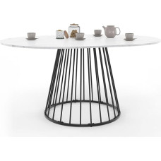 IDMarket - Yuna ümmargune pikendatav söögilaud 4-8-kohaline marmori efektiga Alaska ja must 110-150cm