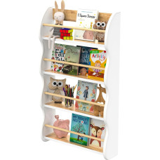 defiPad seinariiul lastetuppa, laste raamaturiiul 4 riiuliga, Montessori mänguasjade riiul, vastupidav lasteriiul raamatutele ja mänguasjadele, valmistatud ELis (valge tamm, 4 tasandit (100 x 60 cm))