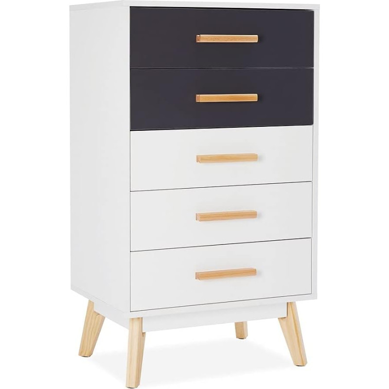 Meerveil Kommode, Schubladenkommode mit 5 Schubladen Freie Kombination von Farben Nordisch Stil für Schlafzimmer Wohnzimmer, 55 x 40 x 96 cm, Weiß und Grau