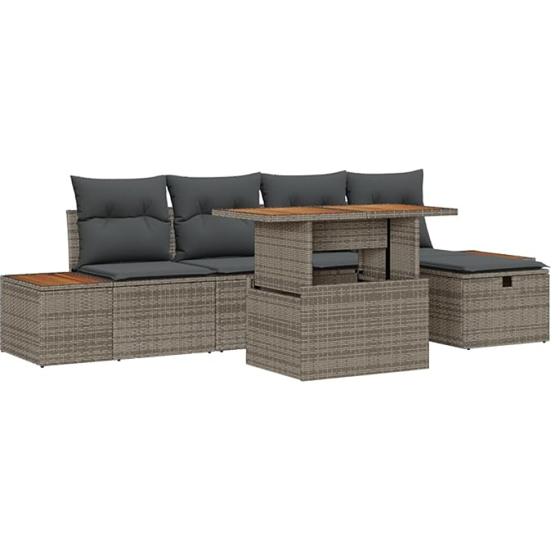 Rantry 6-teiliges Garten Sofa Set mit Kissen Grau Poly Rattan Gartenlounge Model3360074