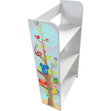 Leomark mänguasjade riiul, öökullid, puidust riiul, hoiuriiul lastele, mänguasjade riiul, valmistatud puidust, laste riiul lastetuppa, valge organiseerija, kõrgus: 102,5 cm