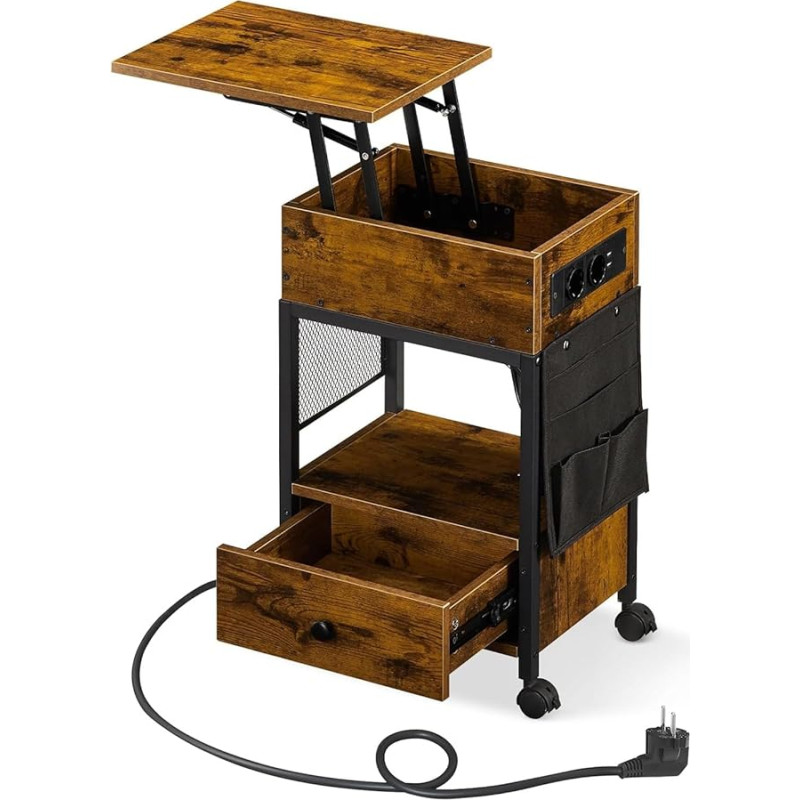 CLIPOP Voodilaud reguleeritava kõrgusega, küljelaud koos laadimisjaamaga, voodikapp 2 vahelduvvoolu pesa, 2 USB pesa, puidust diivanilaud väikestesse ruumidesse, elutuppa, magamistuppa, Vintage Brown