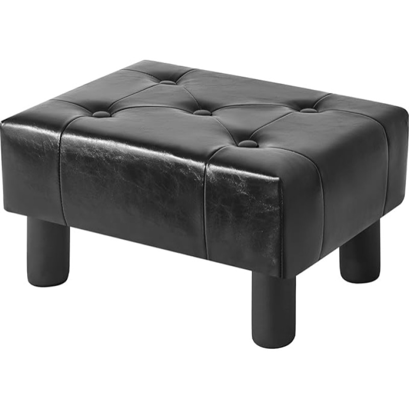 YMYNY HBD038B Väike jalatugi, kunstnahast, ristkülikukujuline elutoa jakkar, Pouf diivanijalats, Ottomani jalatugi sissepääsuks, 40 x 30,5 x 22,5 cm, must