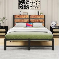 VERFARM metallist voodiraam 140 x 200 cm kaheinimesevoodi üheinimesevoodi raam, kaasaegne noorte voodi lamelliraamiga, puidust voodiraam koos panipaigaga, magamistuppa, külalistetuppa, Vintage Brown