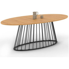 IDMarket - Yuna ovaalne söögilaud 10-kohaline puidust lauaplaat ja traadiga alus metallist must 200cm