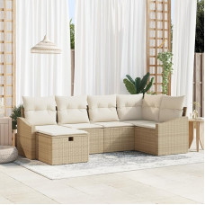 Rantry 6-teiliges Garten-Sofa-Set mit Kissen Beige Poly Rattan Gartenlounge Model3359280