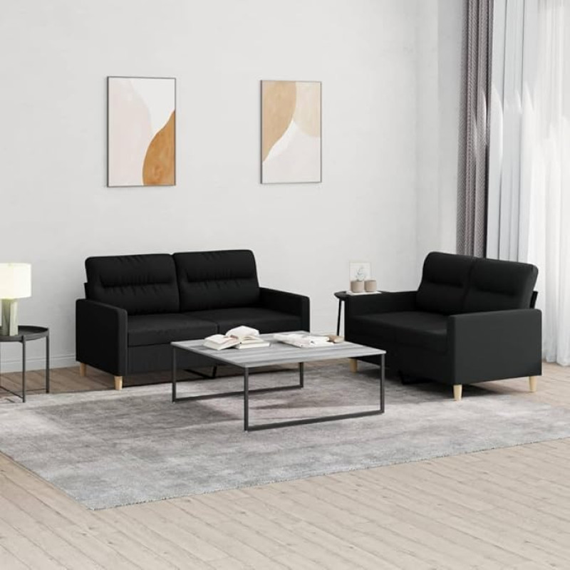 CIADAZ 2-TLG. Sofagarnitur mit Kissen Schwarz Stoff, Diivanid ja diivanid, Diivan Wohnzimmer, Diivan Für Jugendzimmer, Relaxsofa, Diivan Für Schlafzimmer, Polstersofa - 3201572