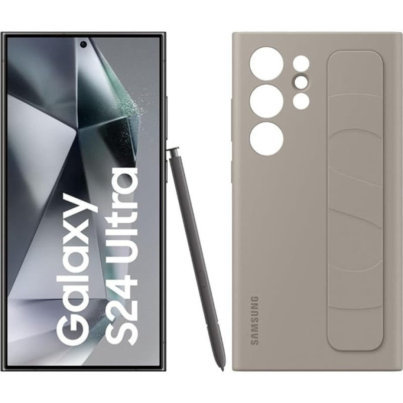 Samsung Galaxy S24 Ultra AI nutitelefon, 12GB RAM/512GB mälu, Titanium Black, 3-aastane tootjagarantii + Standing Grip Case Taupe