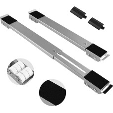 SMONTER Set of 2 Washing Machine Base Frame with Wheels (Load Capacity of 300 kg), Furniture Roller with Brakes, Transport Wheels for Washing Machine, Fridge, Dryer, Dishwasher, etc., Silver