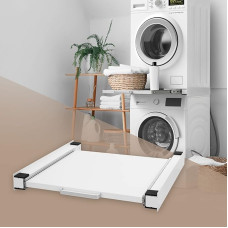 ML-Design Intermediate Frame with Pull-Out Plate Made of Steel, 60 x 60 cm, White, Connection Frame for Washing Machine/Dryer, Intermediate Kit with Pull-Out as Shelf for Laundry Basket, Universal