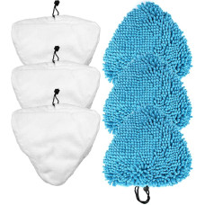 Washable Long Lasting Tie Fixing Pack of 6 Steam Mop Replacement Pads (3 x Microfibre Pads, 3 x Coral Microfibre Pads) compatible with H2O H20 X5 and Vax Steam Cleaner