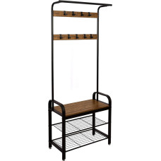 Meerveil Vintage Wardrobe Stand Corridor Shoe Storage Bench with Shelving Matt Metal Frame 72 x 33.7 x 183 cm