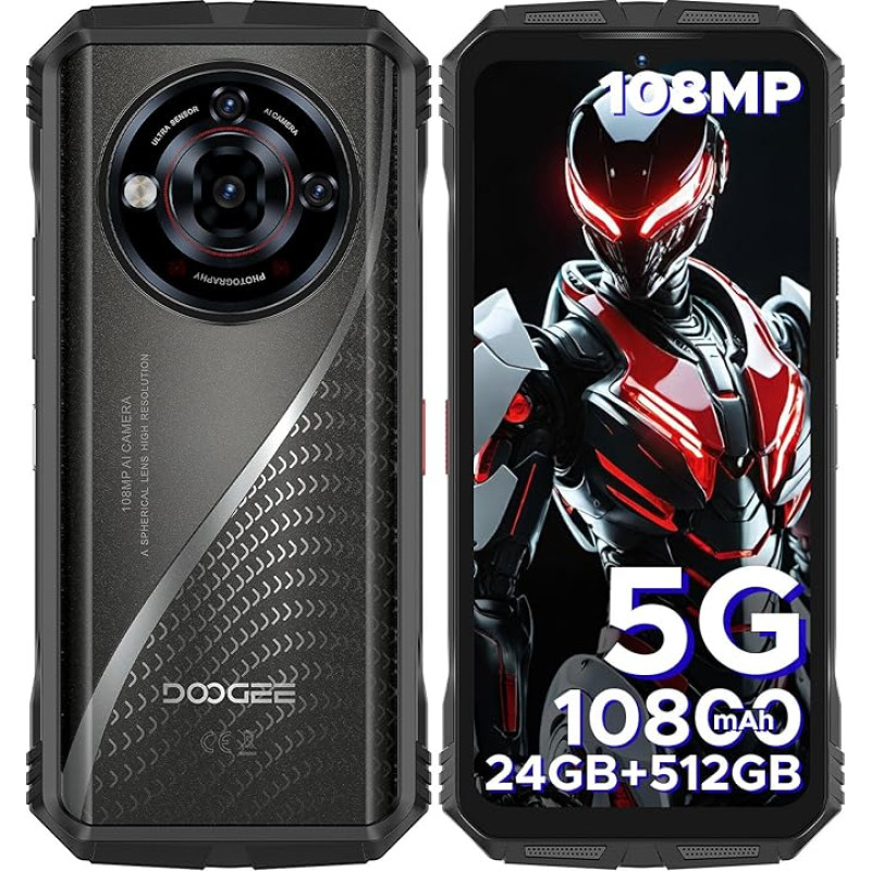 DOOGEE S118 PRO Välimaa mobiiltelefon 5G, Dimensity 7050, 24GB +512GB, 10800mAh/33W, 108MP + 20MP öönägemine Välimaa nutitelefon ilma lepinguta Android 14, 6,6-tolline FHD + 120Hz, ehitusplatsil