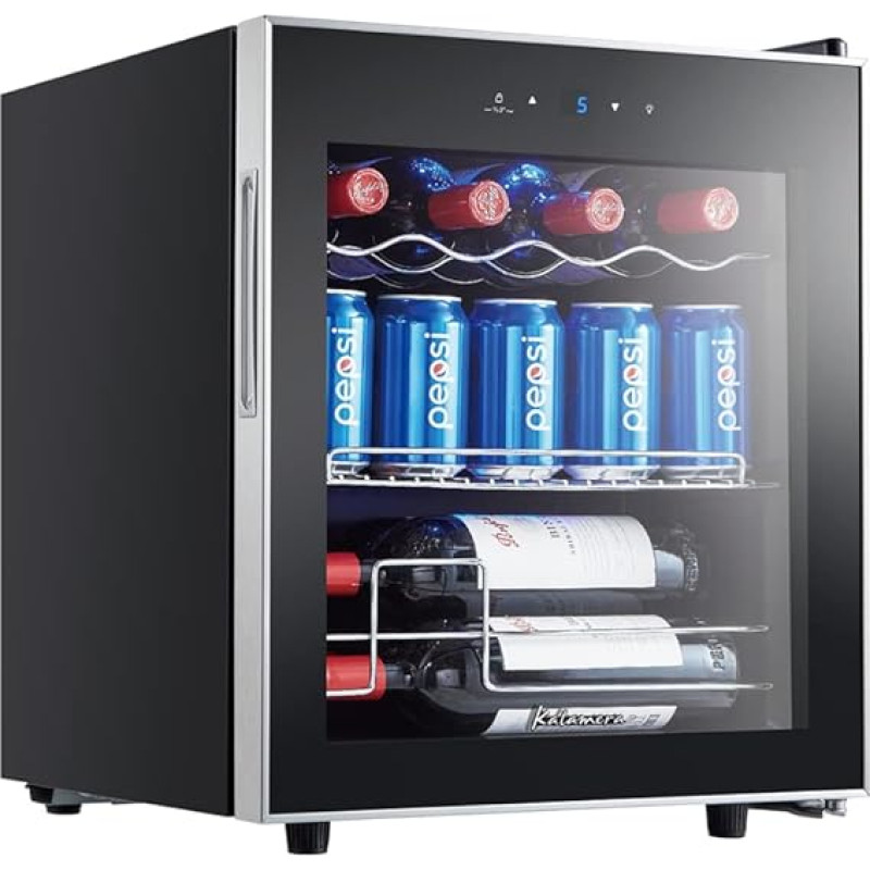Kalamera KRC-40GE Drinks Fridge, Mini Fridge with Touch Control Panel, 5-18 °C Cooling Zone, Stainless Steel Glass Door, Bottle Fridge 40 Litres