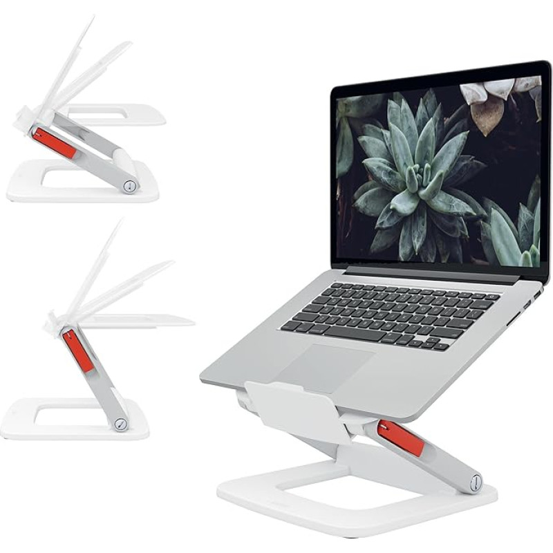 Leitz Ergo 64240001 Height-Adjustable Multi-Angle Laptop Stand for 13-15 Inch Laptops, 63% Recycled Plastic, 6 Height & Angle Combinations, Compact Stand, 100% Recyclable, White