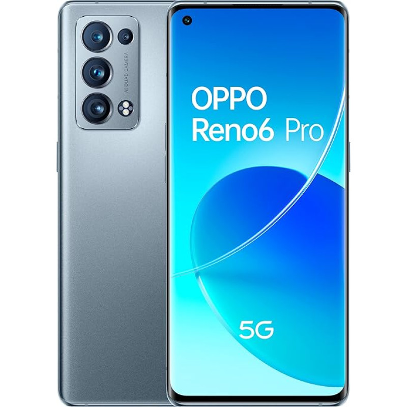 OPPO Reno6 Pro 5G nutitelefon, 4500 mAh aku 65 W kiirlaadimisega, 6,5-tolline FHD+ ekraan, 50 MP neljakordne kaamera, 256 GB mälu, 12 GB RAM, Lunar Grey