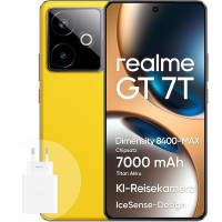 realme GT 7T nutitelefon 5G 12+256 GB, Dimensity 8400-MAX kiibistikomplekt, 7000 mAh Titanium aku, 6,78-tolline 1,5K 120Hz ekraan, AI Travel Snap kaamera, IP69, IceSense Yellow