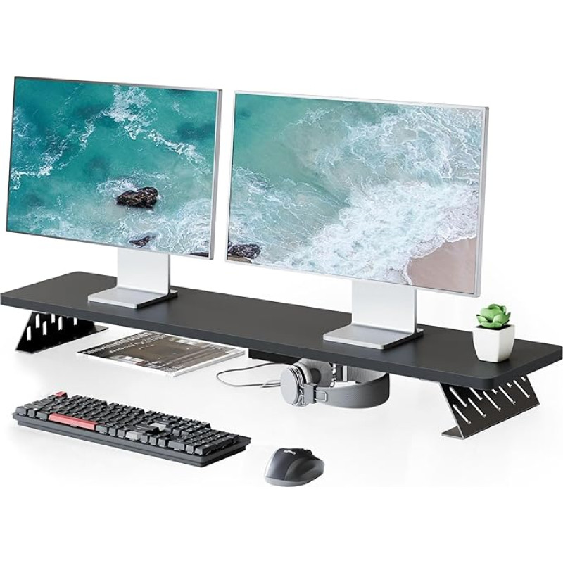 Fenge Dual Monitor Stand with Modern Metal Feet, Multifunctional Screen Stand for Computer/PC/Laptop/TV, 108 x 23.5 x 10 cm, Load Capacity 30 kg, Black
