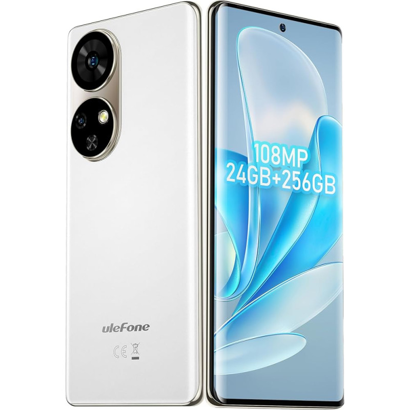 Ulefone Note 17 Pro mobiiltelefon, nutitelefon ilma lepinguta, 24GB RAM + 256GB ROM, 108MP + 32MP kaamera 6,78-tollise ekraaniga, 5050mAh Android 13 nutitelefon Dual SIM 4G/OTG valge